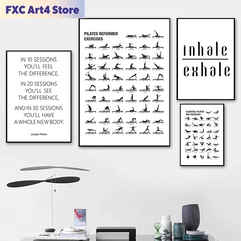 Yoga Fitness Workout - Frameless Pilates Workout Chart Poster Canvas