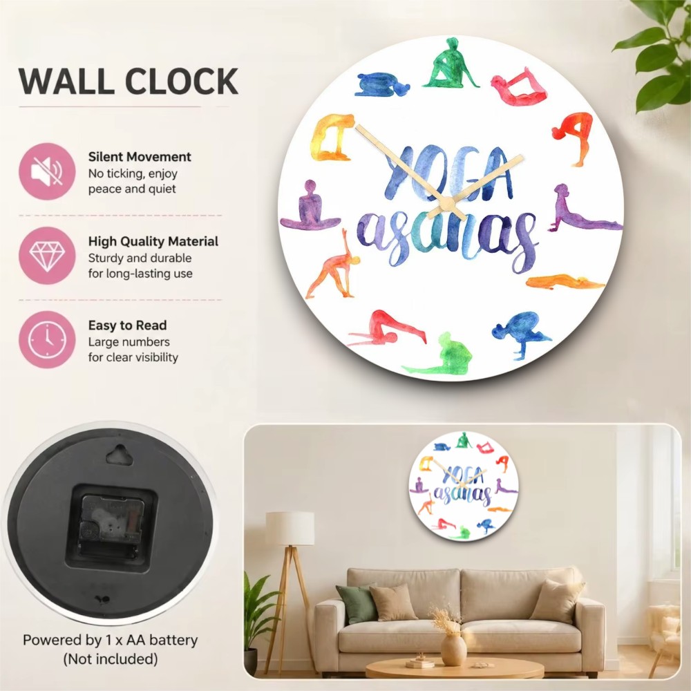 Watercolor Yoga Asanas Wall Cl - Yoga Fitness Watch review and price