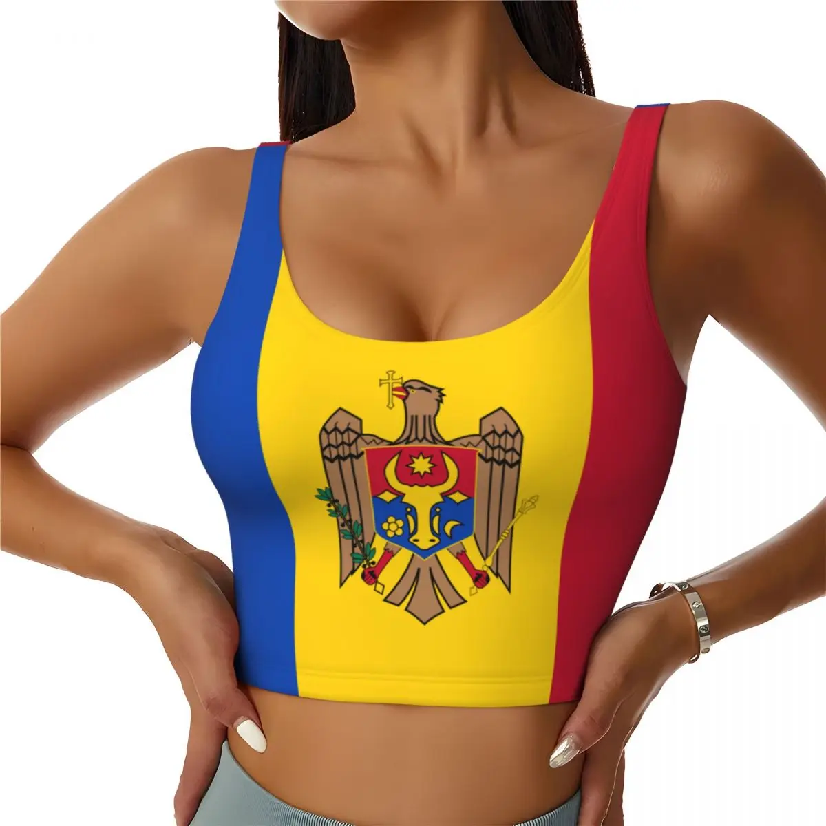 Moldova Flag Basic Tops Women  - Yoga Và Fitness review and price