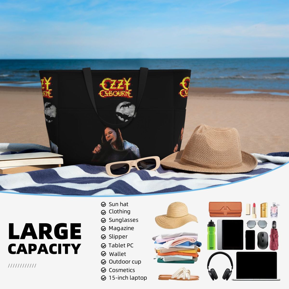 Ozzy Osbourne Merch Beach Tote - Yoga Fitness Merch review and price